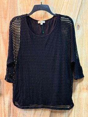 Lavish Black Fish Net Short Sleeve Top /Built in tank top